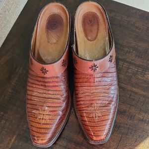 Women's Brown Leather Western Mules